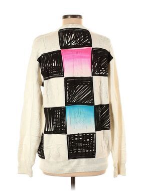 Bossi Sportswear Boston White Fisherman Knit Sweater Graphic Spray paint Small